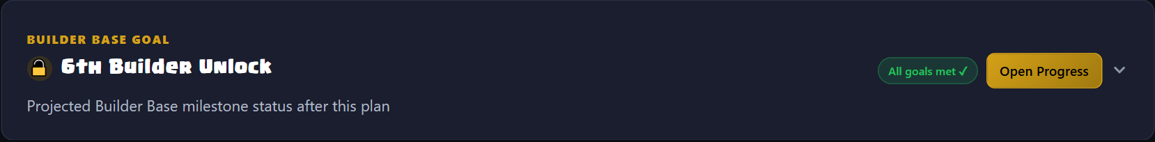 Clash Max 6th Builder progress card collapsed in the Builder Base results area