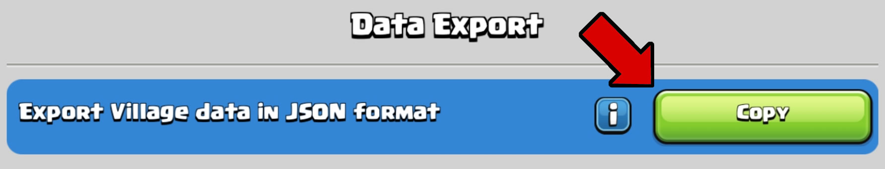 Screenshot showing where to find the Clash of Clans Data Export copy button